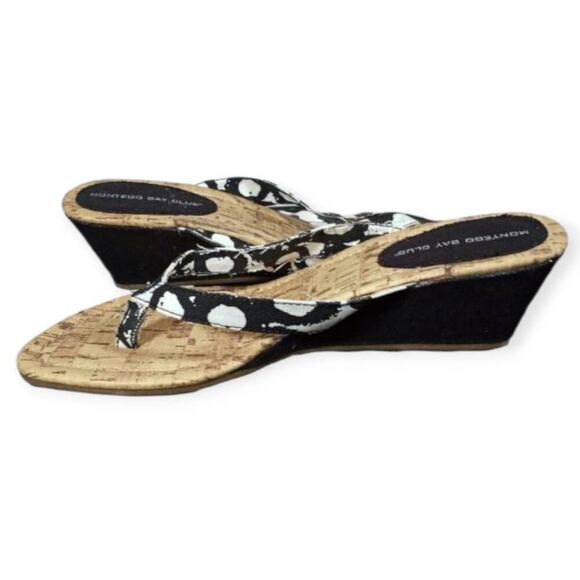 MONTEGO BAY CLUB BLACK & WHITE WEDGE FLIP FLOPS SZ.7.5 EUC. - Picture 7 of 9